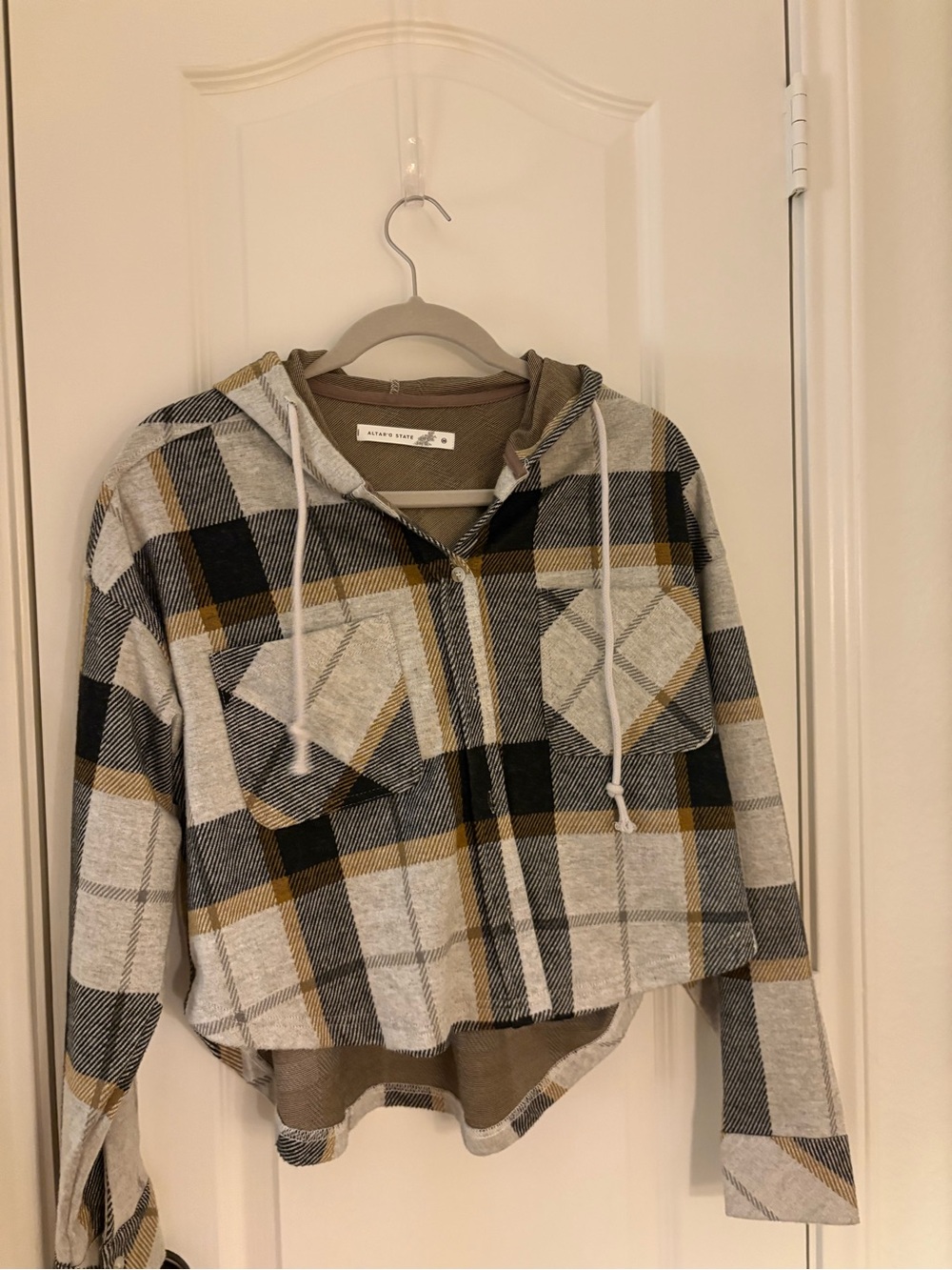 Plaid Hooded Flannel Shirt Jacket - Mustard & Black